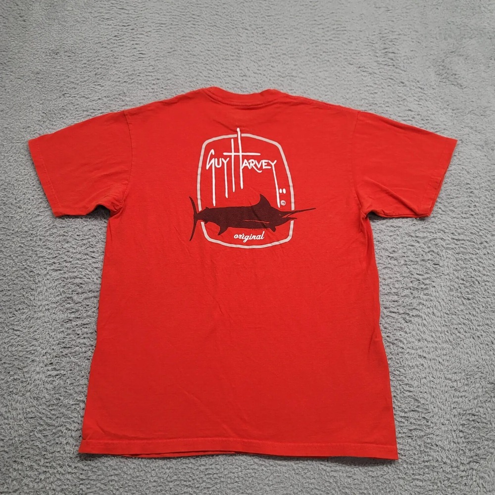 Guy Harvey Shirt Mens Medium Orange Fish Graphic Logo‎ Fishing Outdoors Pocket